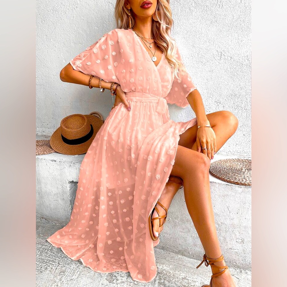 Shein casual pink slit dress